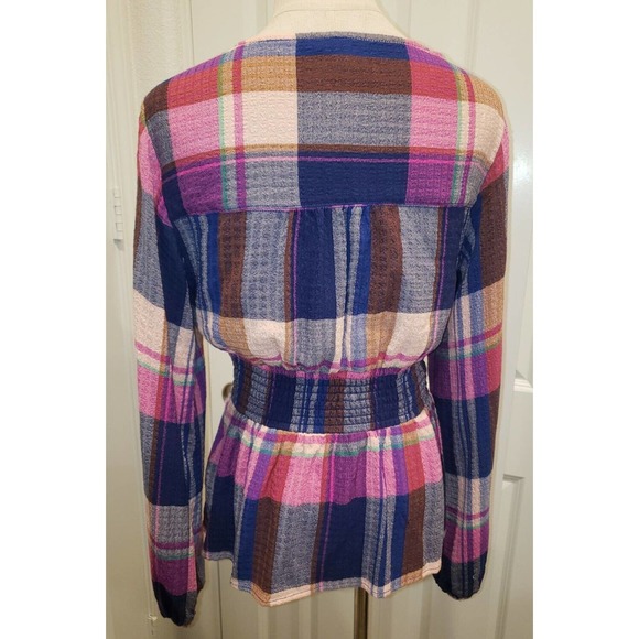 Anthropologie Pilcro Deep V Plaid Blouse - size small - Picture 8 of 10